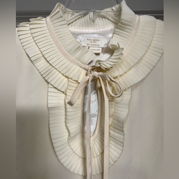 Cream Kate Spade Sleeveless Silk Blouse with Ruffle Collar GUC - Picture 2 of 11